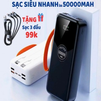 [Tặng sạc 3 đầu] Sạc dự phòng in 50000mah Sạc nhanh 22,5W dung lượng lớn có sẵn dây sạc - Gutek GT230