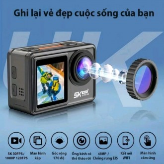 Camera Hành Trình Ausek S81 Ô Tô, Xe Máy Kết Nối Điện Thoại, Máy Quay Phim Mini Độ Phân Giải Sắc Nét Lên Đến 5K 30FPS, 2 Màn Hình Cảm Ứng Kép, Hệ Thống Chống Rung EIS, Chống Nước Ở Độ Sâu 40M Phụ Kiện