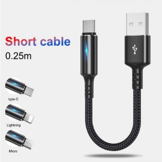 Dây cáp sạc nhanh ANKNDO 25cm micro usb Type C thích hợp cho điện thoại di động iP Samsung Huawei