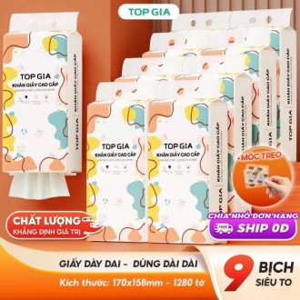 Khăn giấy rút Top Gia thùng 9, 6, 2 bịch treo tường tiện lợi siêu dai mềm mịn